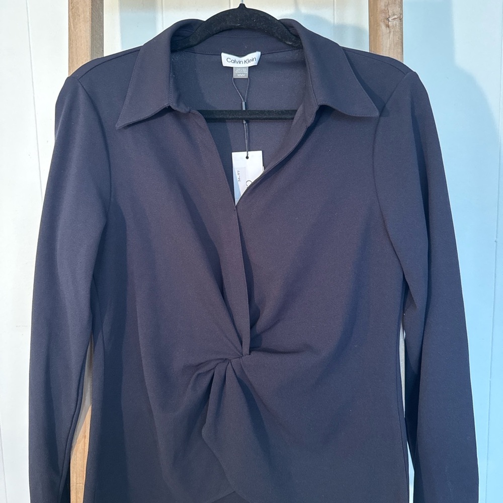 Calvin Klein Navy Twist-Front Blouse - Picture 2 of 3